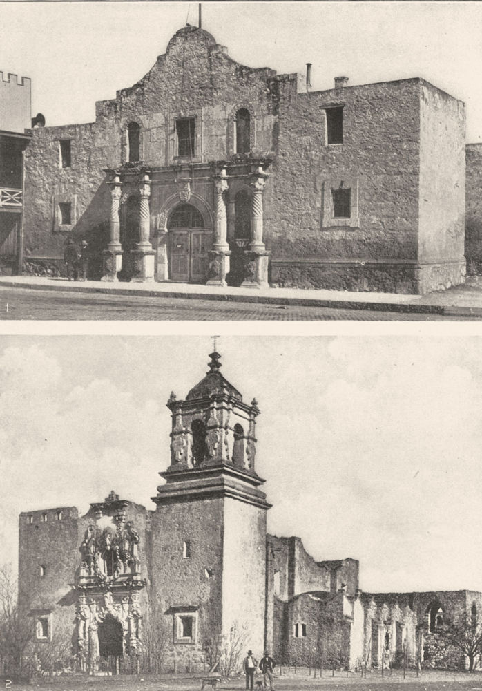 Associate Product TEXAS. 1 Alamo, San Antonio, built in 1718; 2 Mission Jose 1907 old print