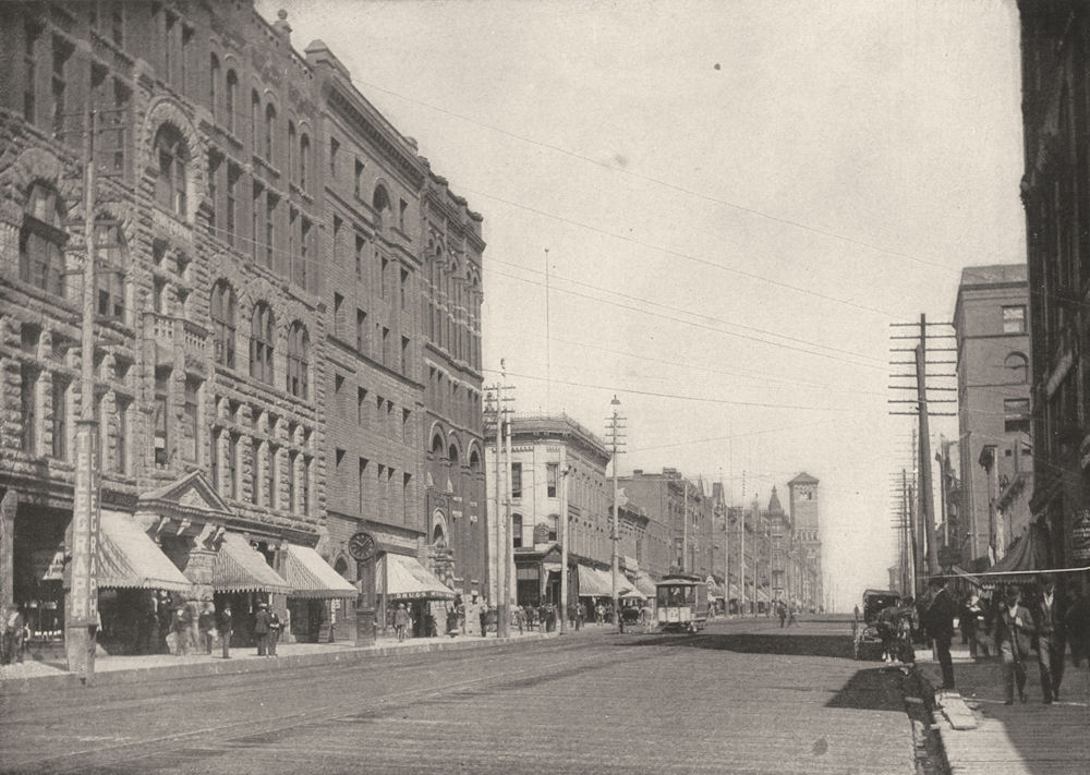 WASHINGTON. Principle business street of Tacoma 1907 old antique print picture