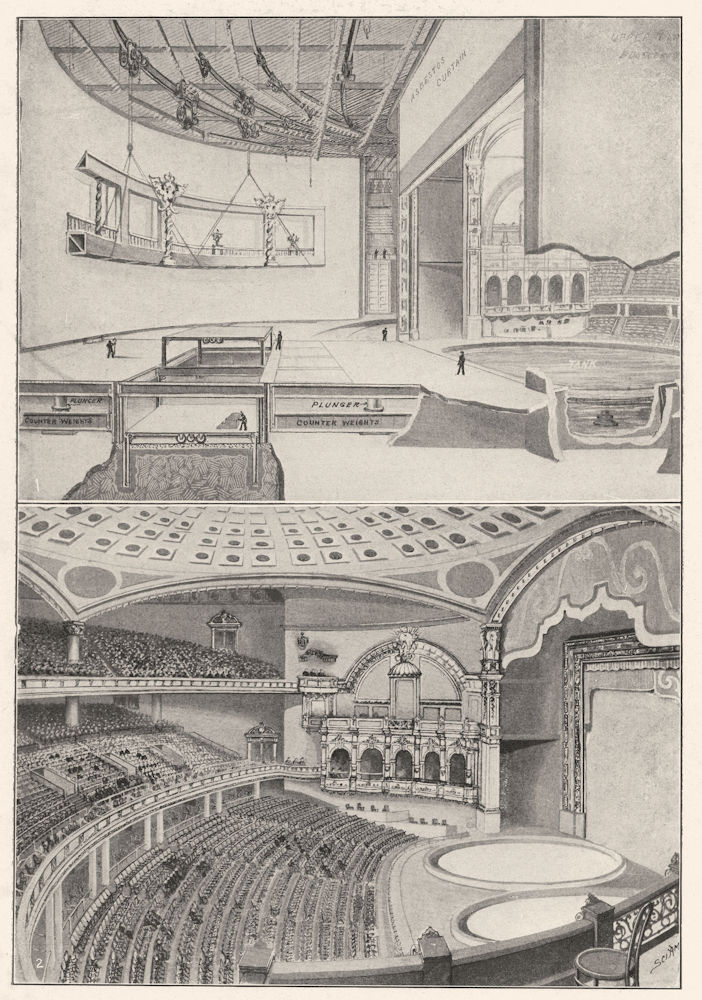 NEW YORK. Hippodrome; Stage auditorium proscenium arch 1907 old antique print