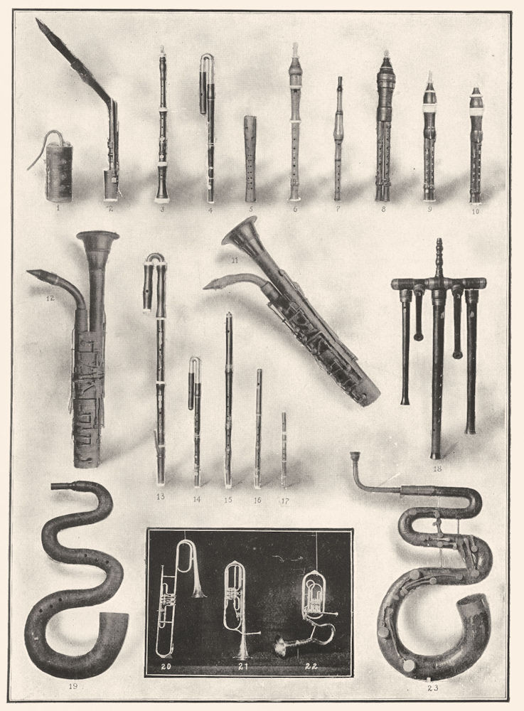 Associate Product MUSIC INSTRUMENTS. Wurst Fagott Basset horn Oboe flute Flageolet Clarinet 1907