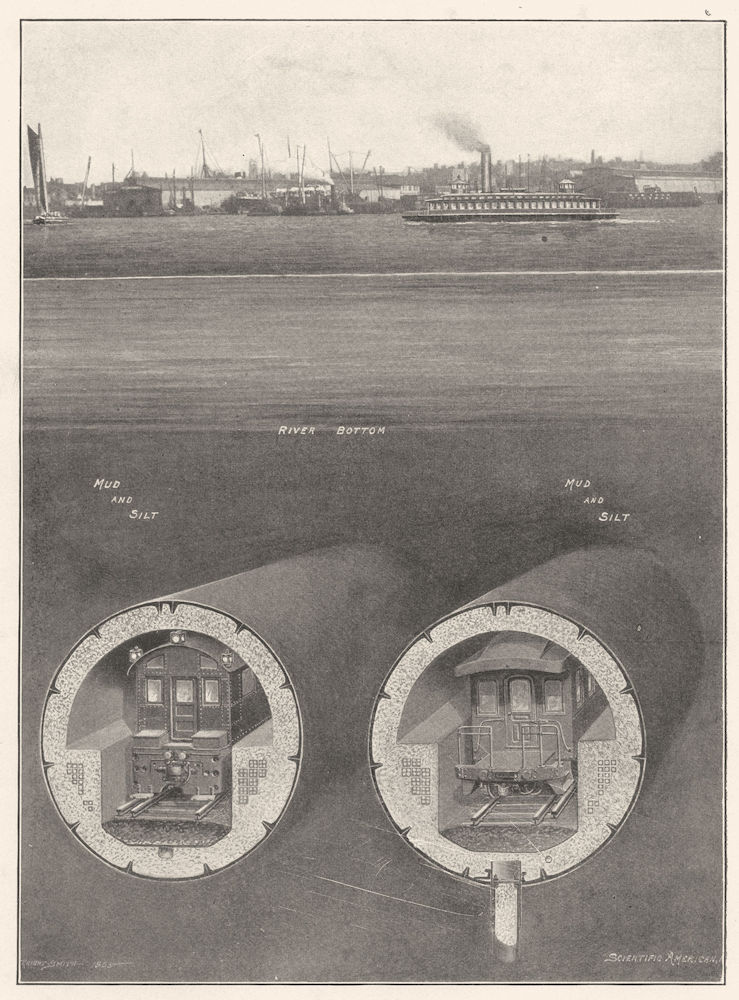 PENNSYLVANIA. Tunnels; railroad tunnel underneath Hudson 1907 old print
