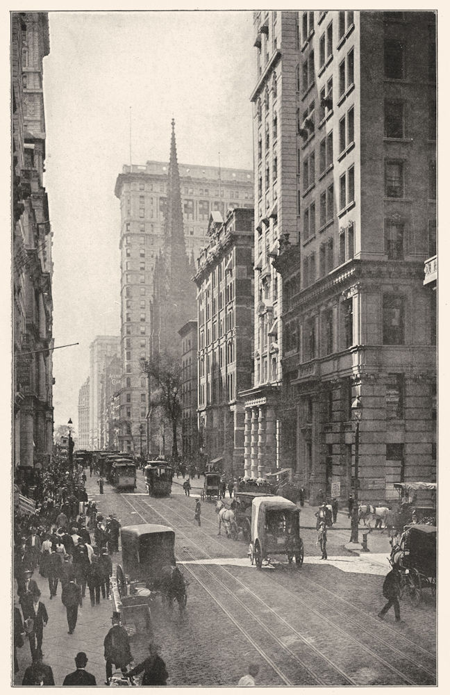 NEW YORK. Looking down lower Broadway, New York 1907 old antique print picture