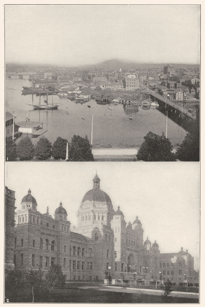 CANADA. Victoria, BC; 1 from Parliament Buildings; 2 1907 old antique print