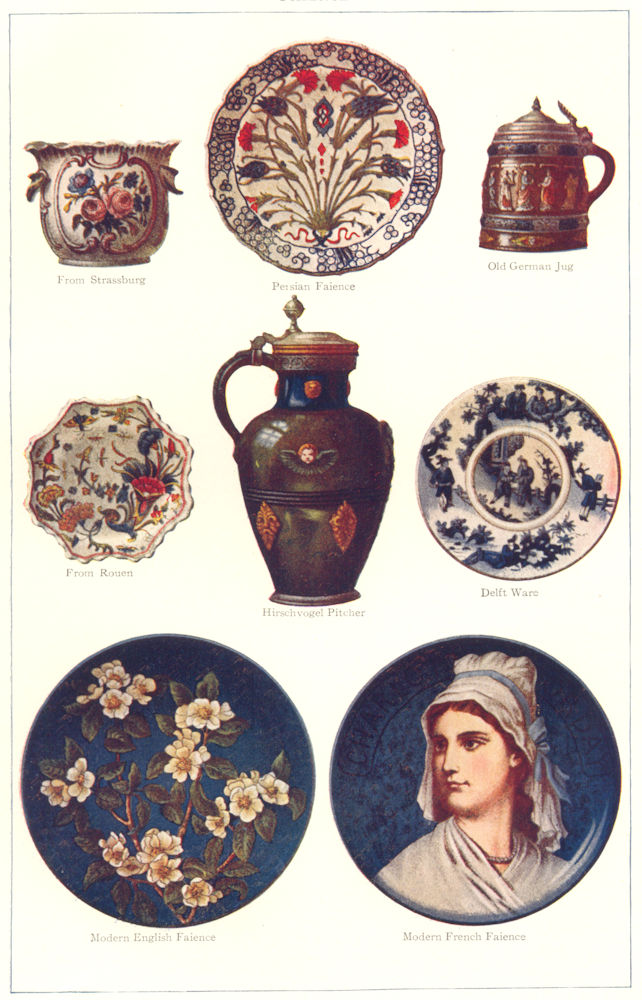 Associate Product POTTERY. Faience; Strasbourg; German; Rouen; Hirschvogel; Delft 1907 old print