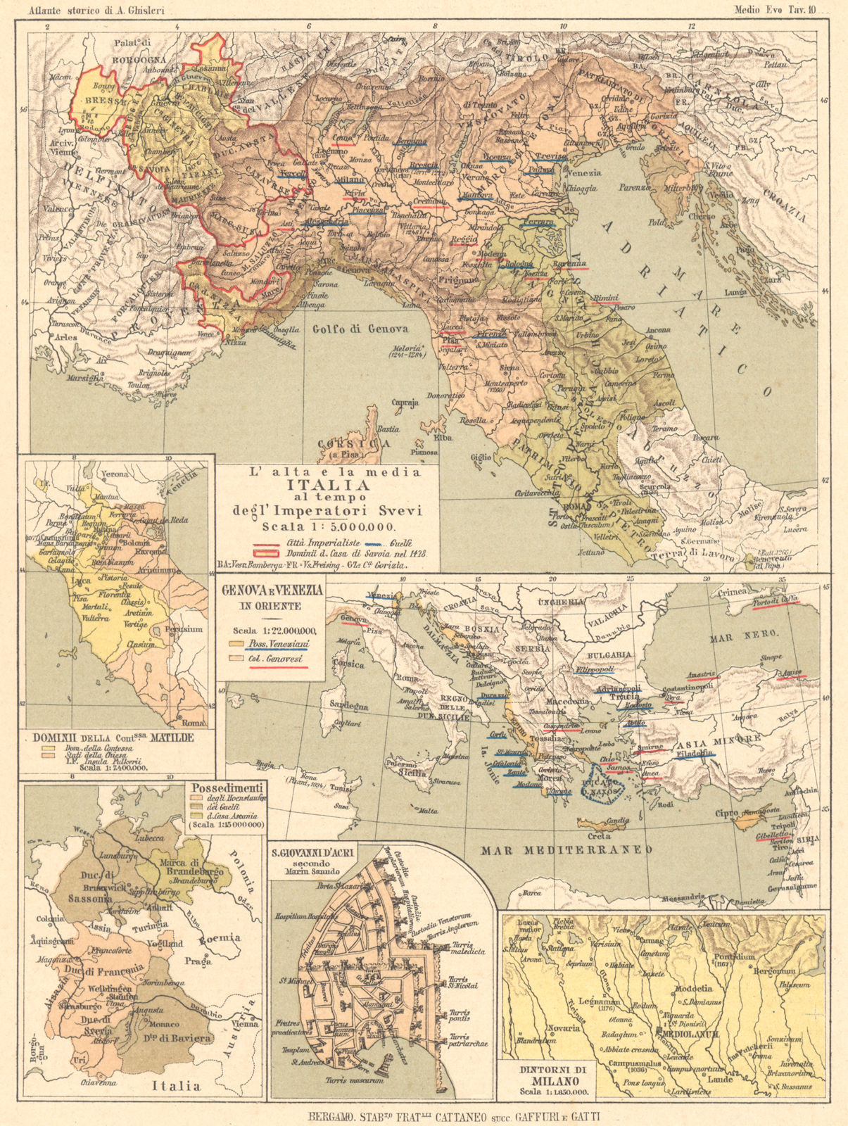 Associate Product ITALIA. Imperatori Svevi matilde Genova Venezia Giovanni Acri Milano 1889 map