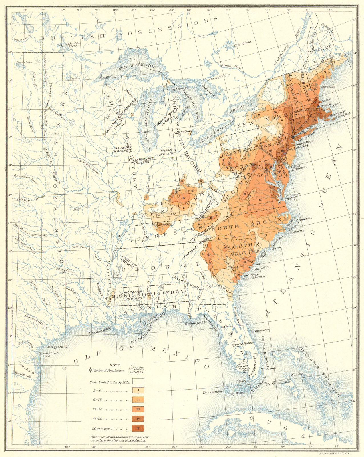 USA. Population distribution. 1800 1900 old antique vintage map plan chart