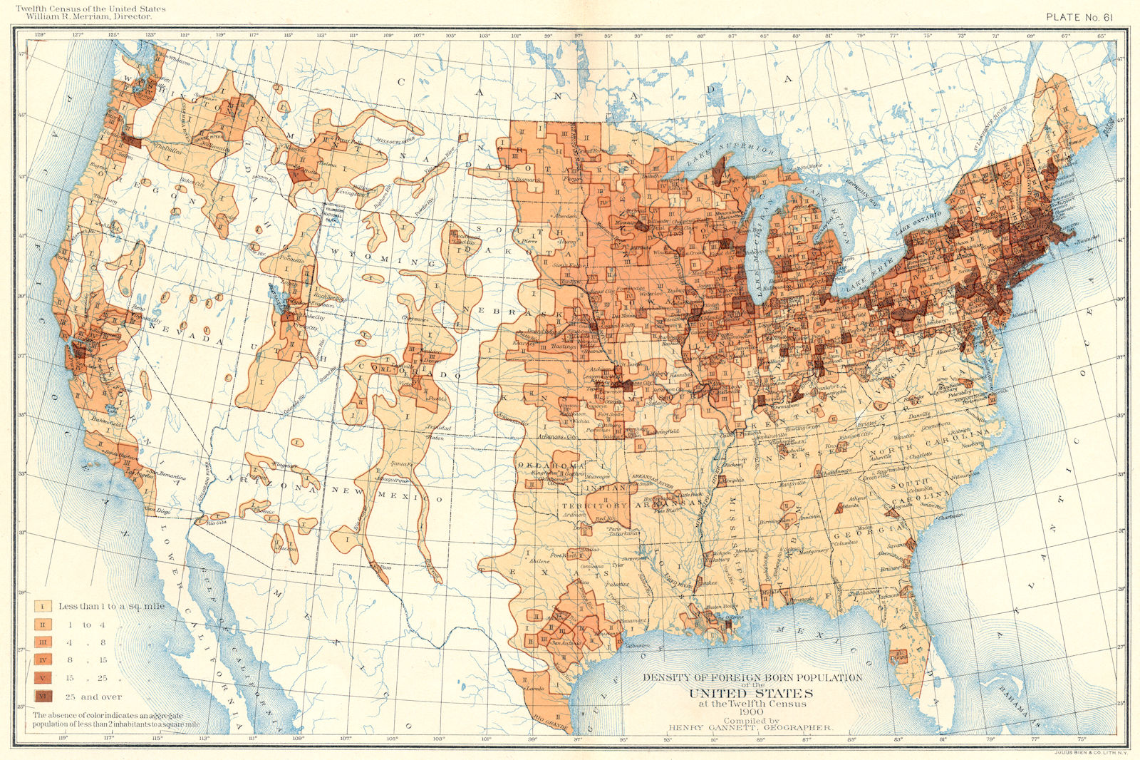 Associate Product USA. Density of Foreign born population US at 12th Census  1900 old map