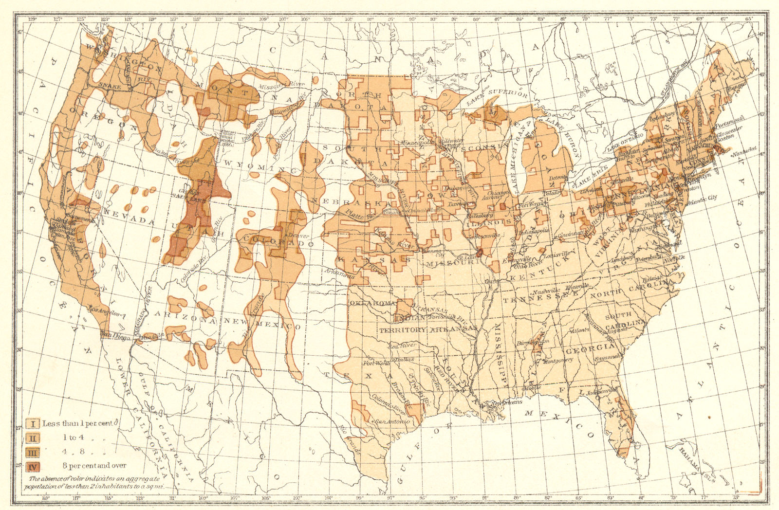 Associate Product USA. Proportion of Natives Great Britain to total population.  1900 old map