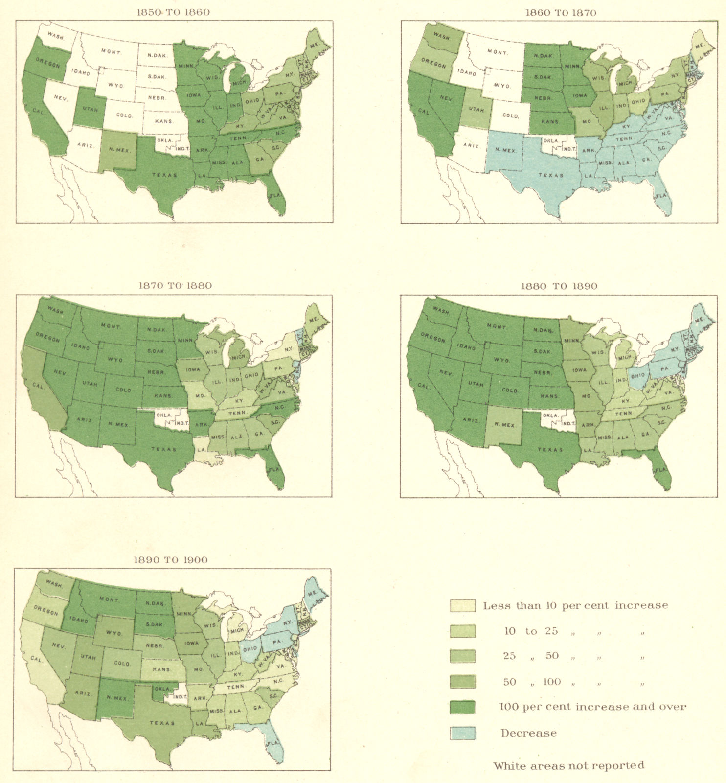 Associate Product USA. % of increase, value farms &. 1850 to 1900 1900 old antique map chart