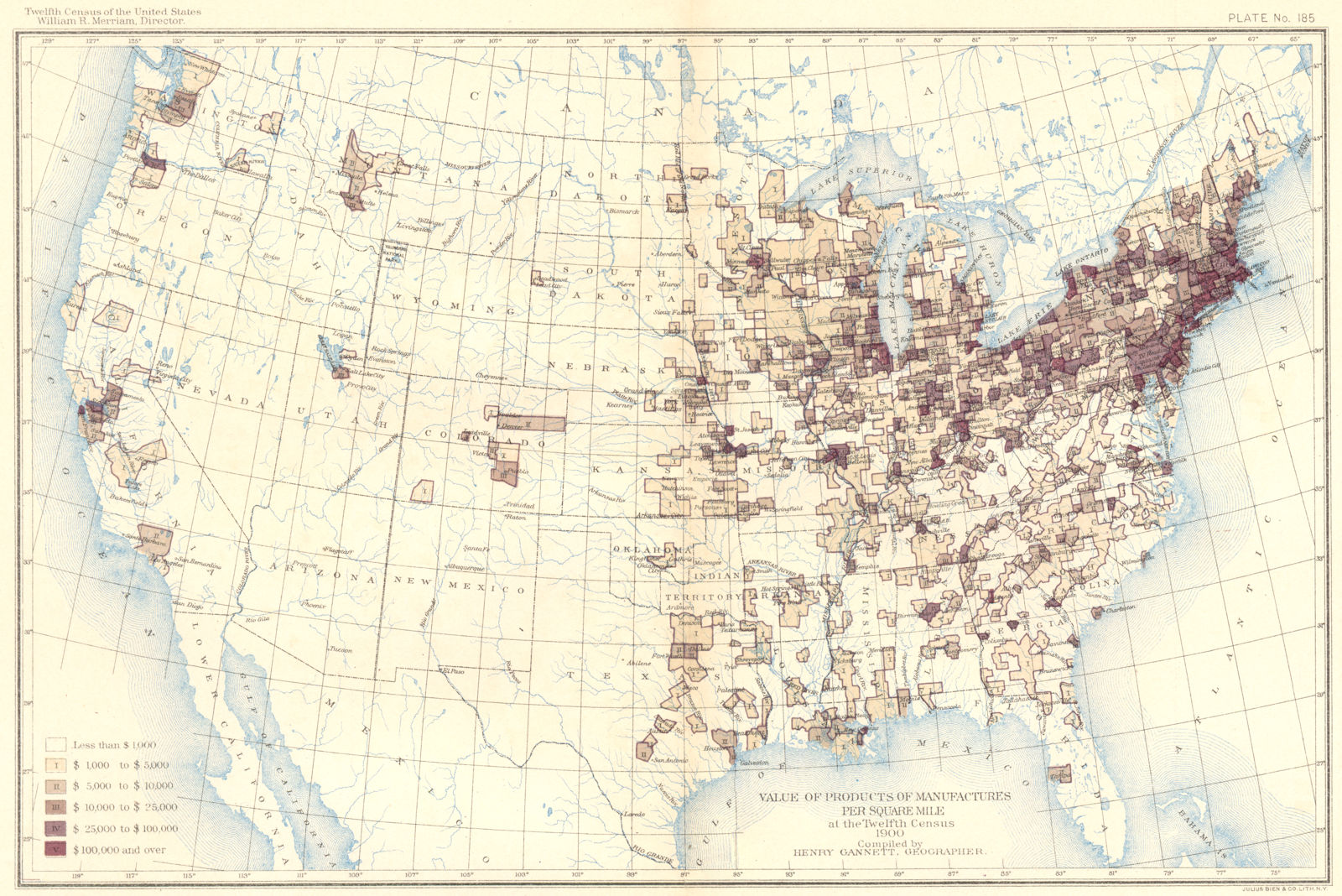 Associate Product USA. Value of products / sq mile at 12th census  1900 old antique map chart