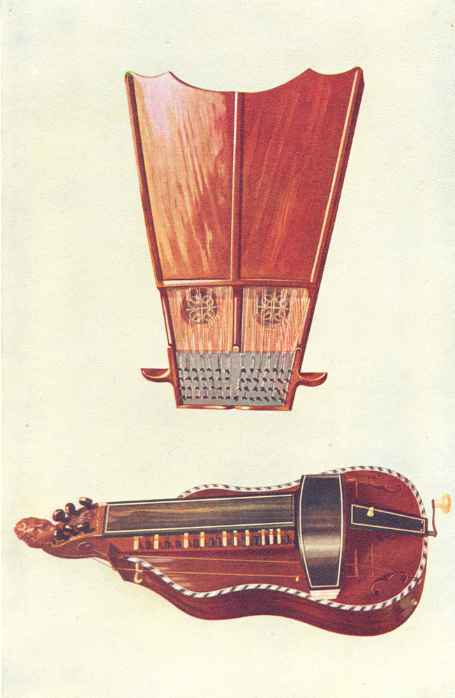 MUSICAL INSTRUMENTS. Bell Harp and Hurdy-Gurdy 1945 old vintage print picture