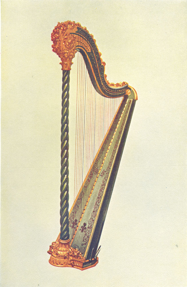 MUSICAL INSTRUMENTS. Pedal Harp 1945 old vintage print picture