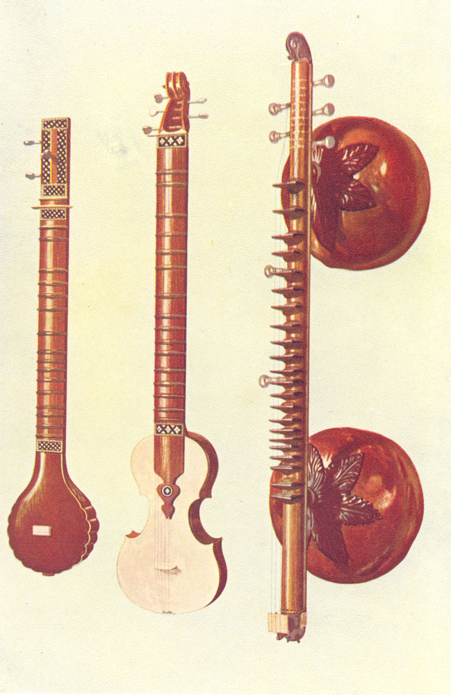 MUSICAL INSTRUMENTS. Sitars and Vina 1945 old vintage print picture