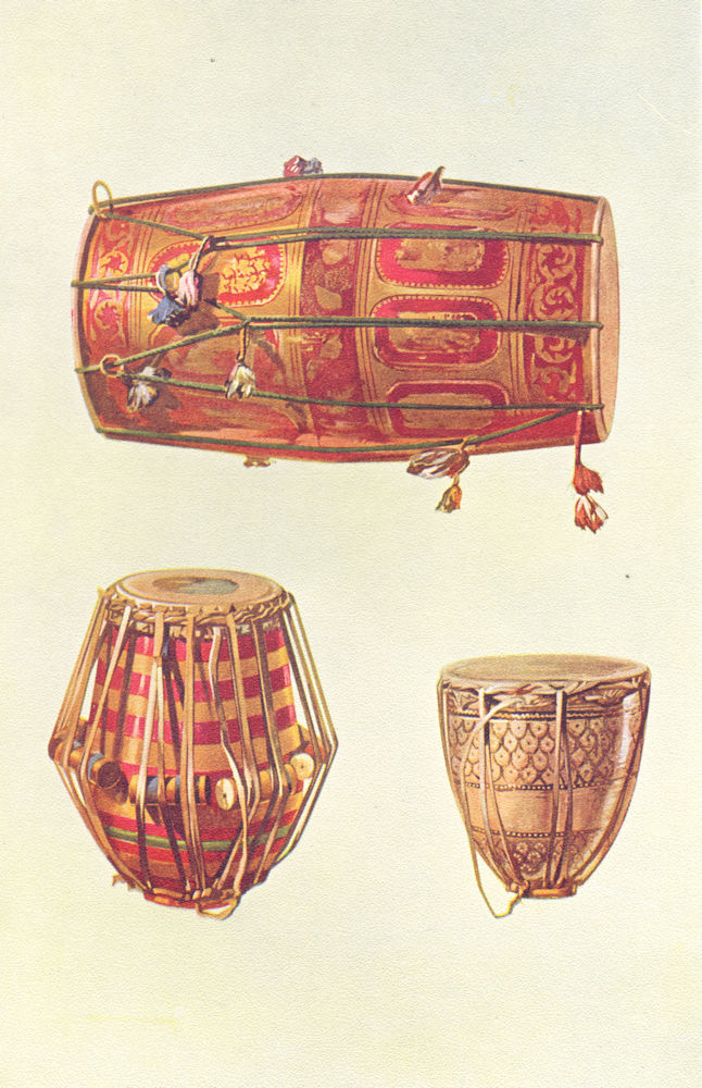 MUSICAL INSTRUMENTS. Indian Drums 1945 old vintage print picture