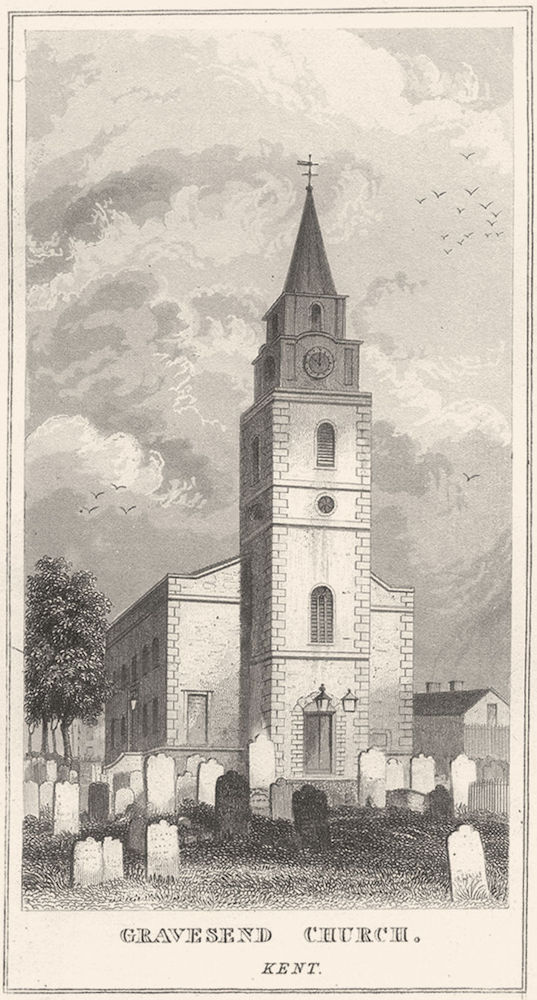 Associate Product KENT. Gravesend Church. DUGDALE 1845 old antique vintage print picture