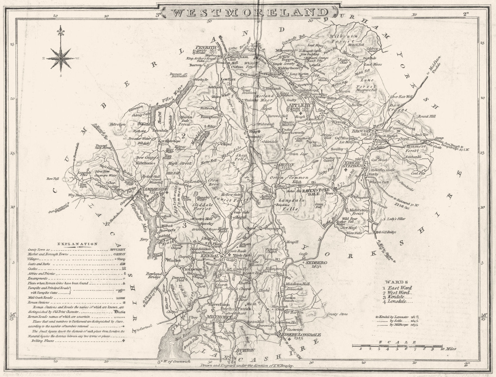 Associate Product WESTMORLAND. County map. Polling places. Coach roads. DUGDALE 1845 old