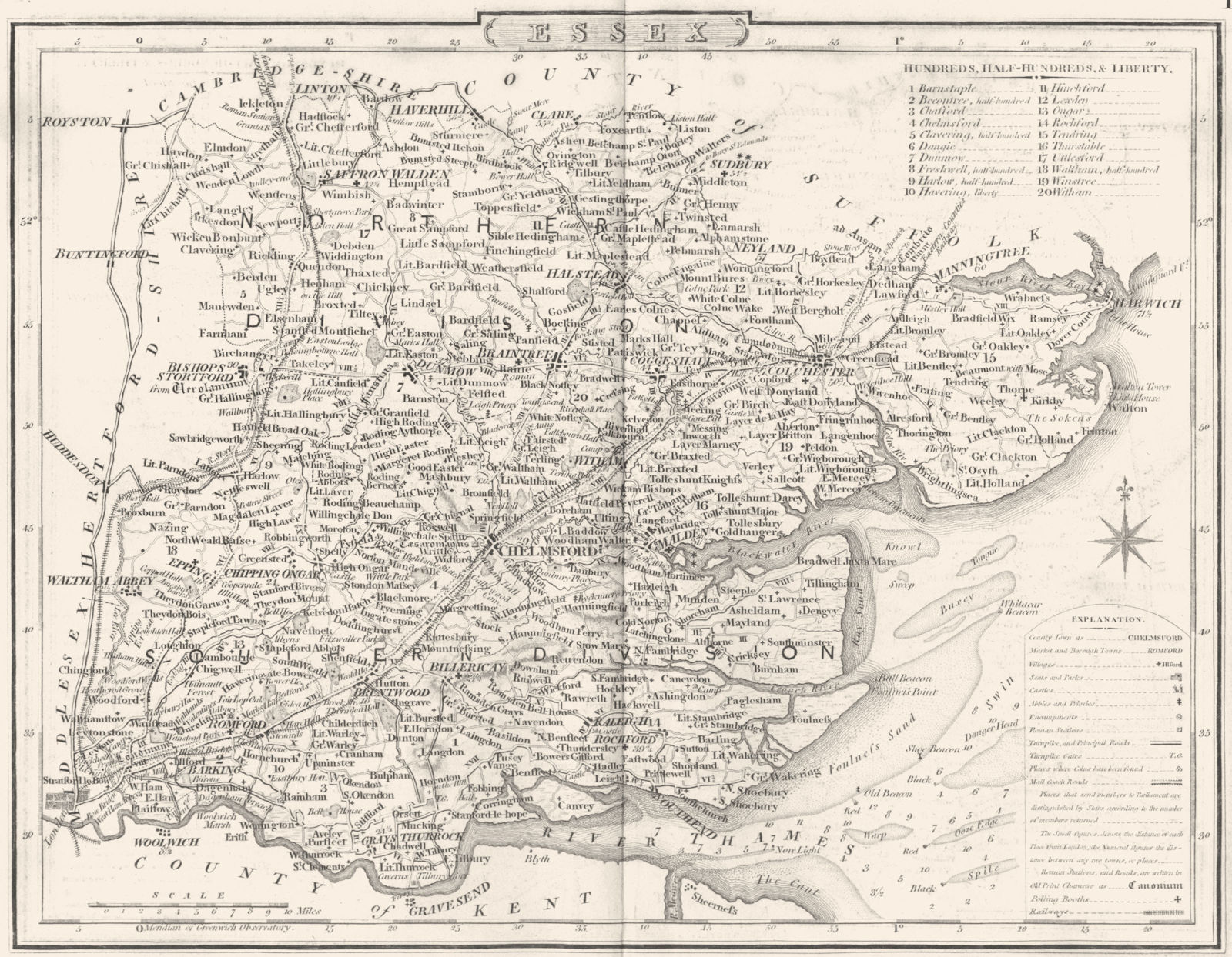 Associate Product ESSEX. County map. Polling places. Coach roads. DUGDALE 1845 old antique