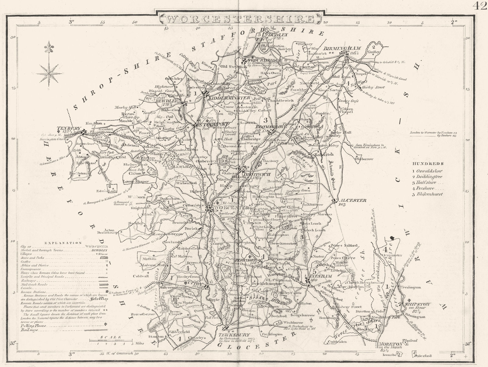 Associate Product WORCESTERSHIRE. County map. Polling places. Coach roads. DUGDALE 1845 old
