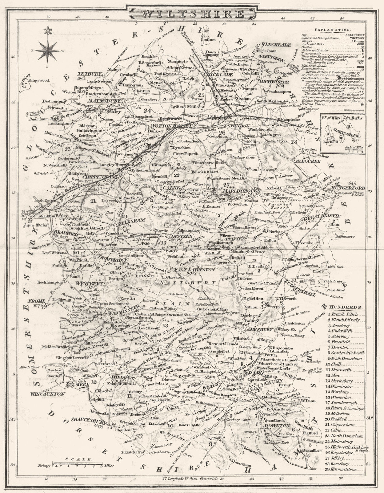 Associate Product WILTSHIRE. County map. Polling places. Coach roads. DUGDALE 1845 old