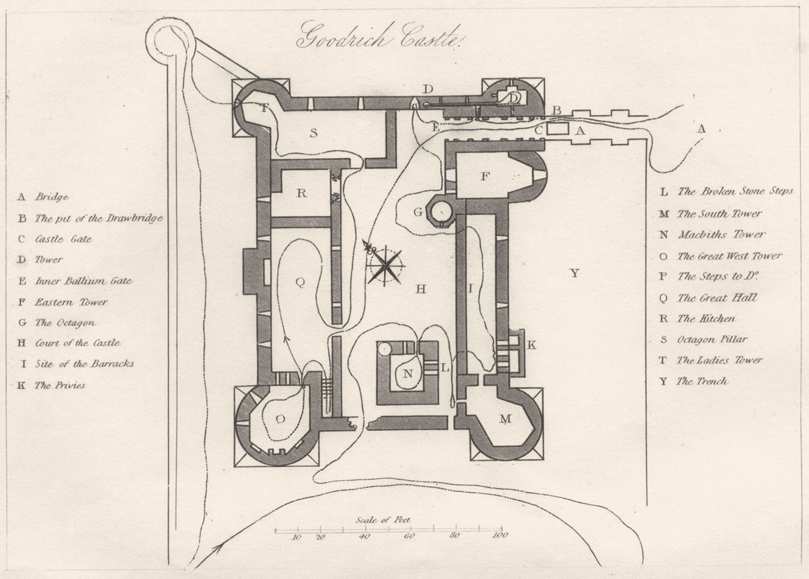 HEREFORDSHIRE. Goodrich Castle. DUGDALE 1845 old antique map plan chart