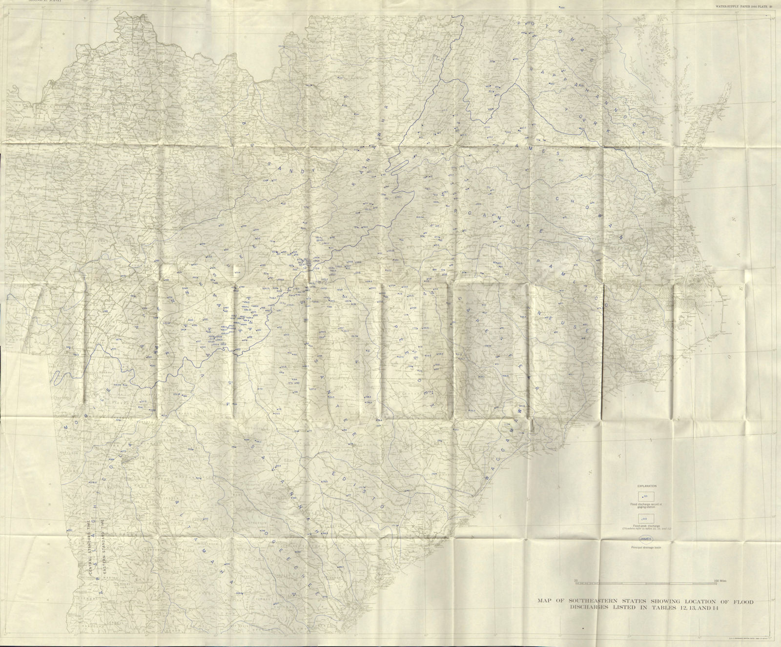 Associate Product USA. August 1940 floods. Southeastern States. flood discharges 1948 old map