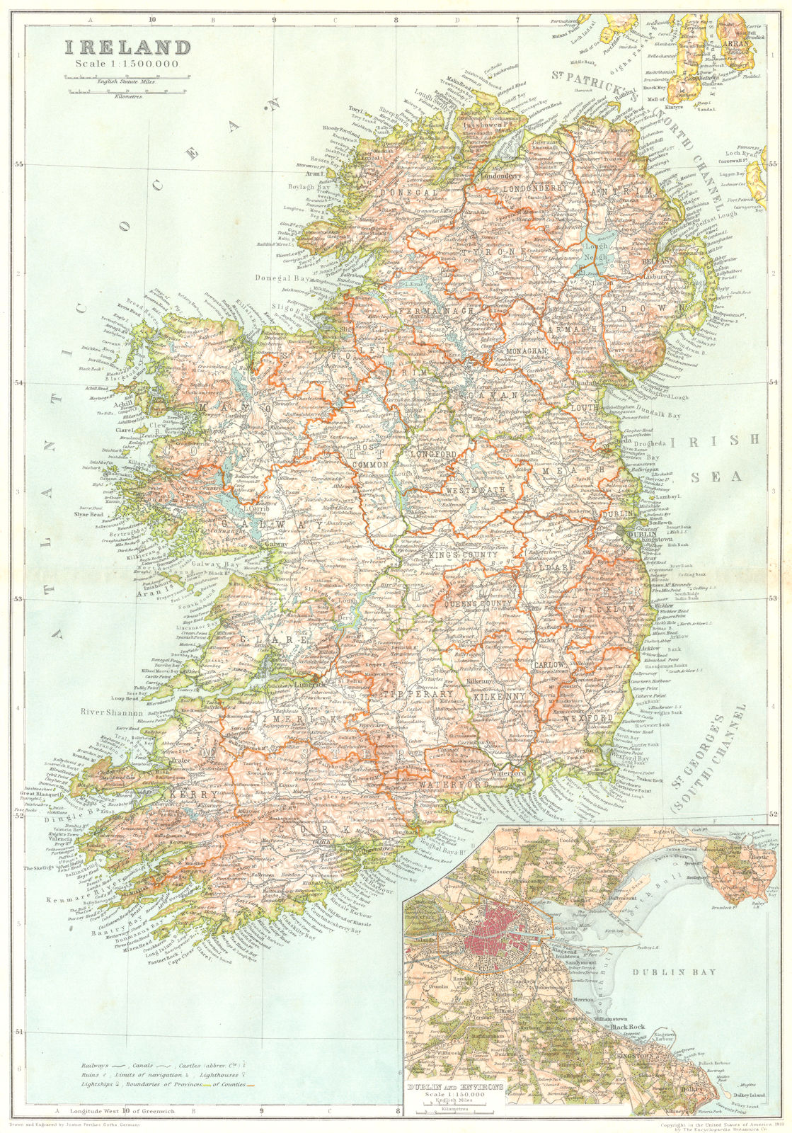 Associate Product IRELAND. Ireland; Inset map of Dublin and Environs 1910 old antique chart