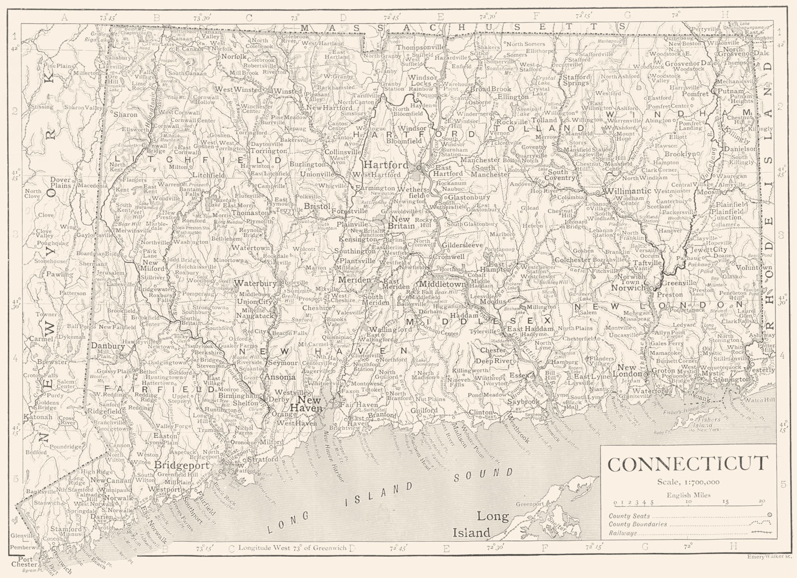 Associate Product CONNECTICUT. Connecticut 1910 old antique vintage map plan chart