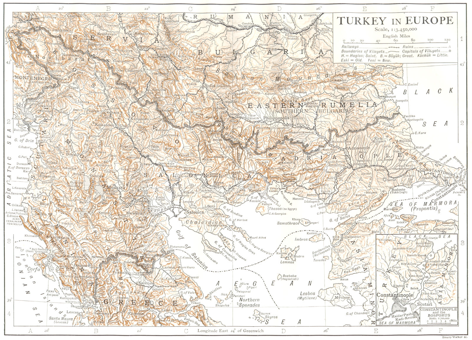 Associate Product BALKANS. Turkey in Europe; Inset Istanbul  Bosphorus; Greece Romania 1910 map