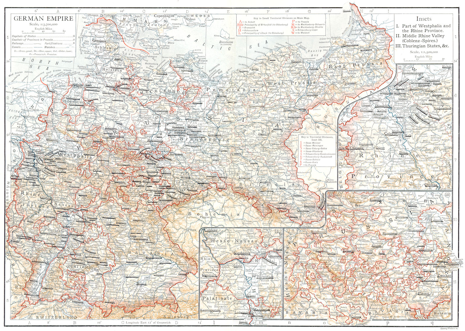 Associate Product GERMANY. German Empire; Westphalia Rhine Valley Coblenz Thuringian 1910 map
