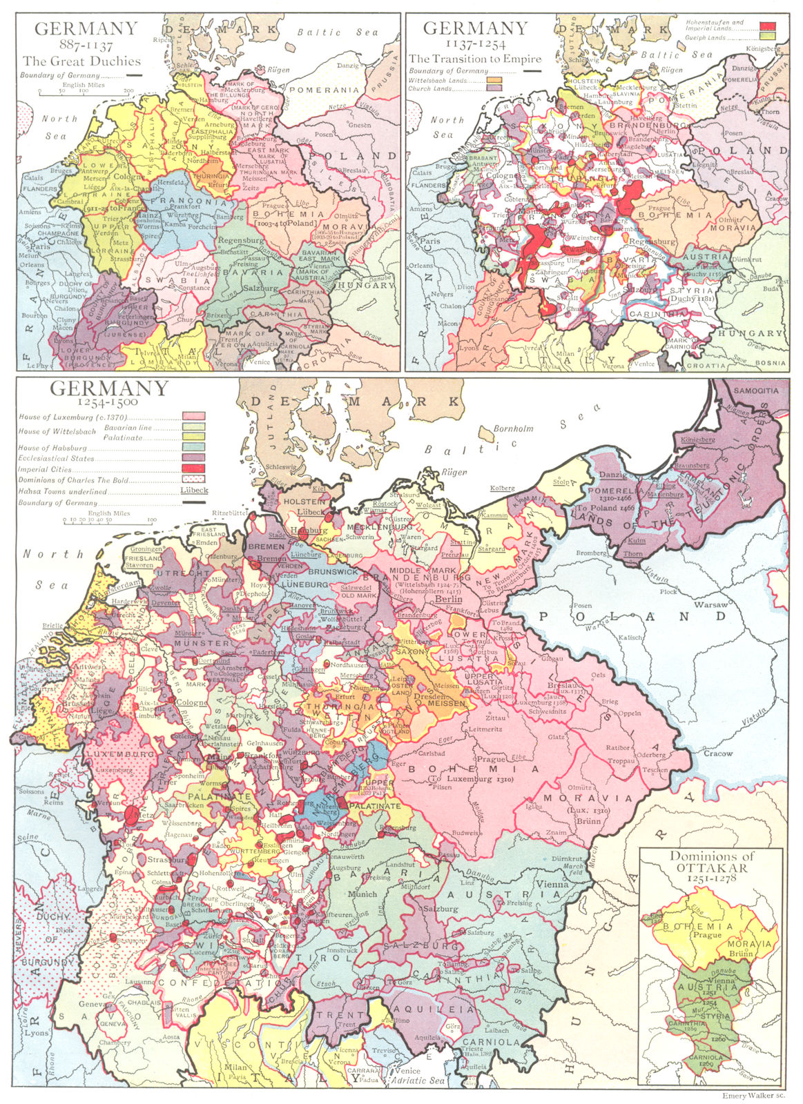 Associate Product GERMANY.887-1137 Duchies;-1254 Empire;-1500;Dominions Ottakar 1251-1278 1910 map