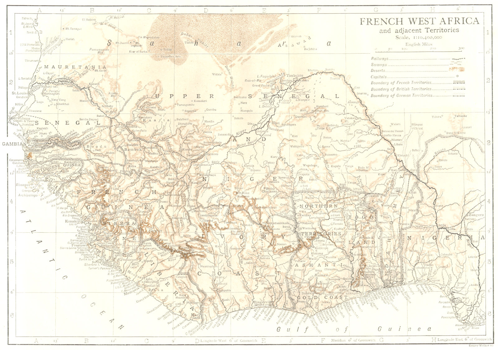 French West Africa. Senegal Guinea Liberia Niger Mali Ivory Coast Ghana 1910 map