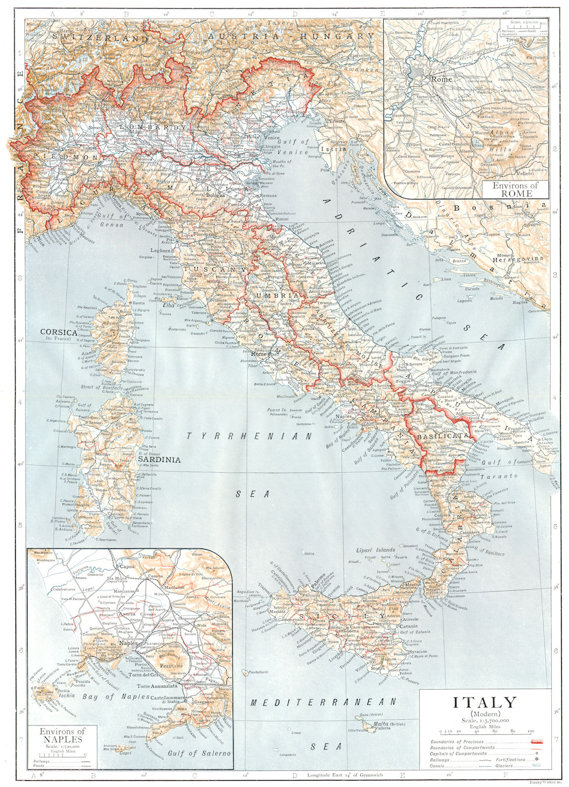 ITALY. Italy (Modern); Inset Environs of Naples; Environs of Rome 1910 old map