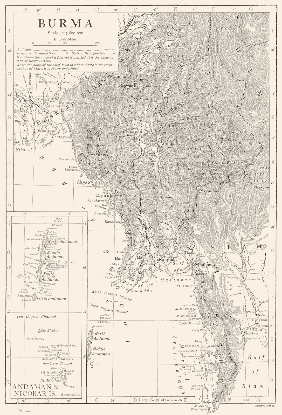 BURMA. Myanmar; Inset map of Andaman & Nicobar Islands 1910 old antique