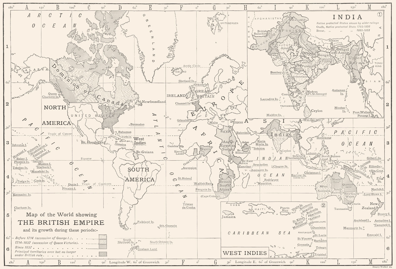Associate Product WORLD. Growth of the British Empire; Inset India; West Indies 1910 old map