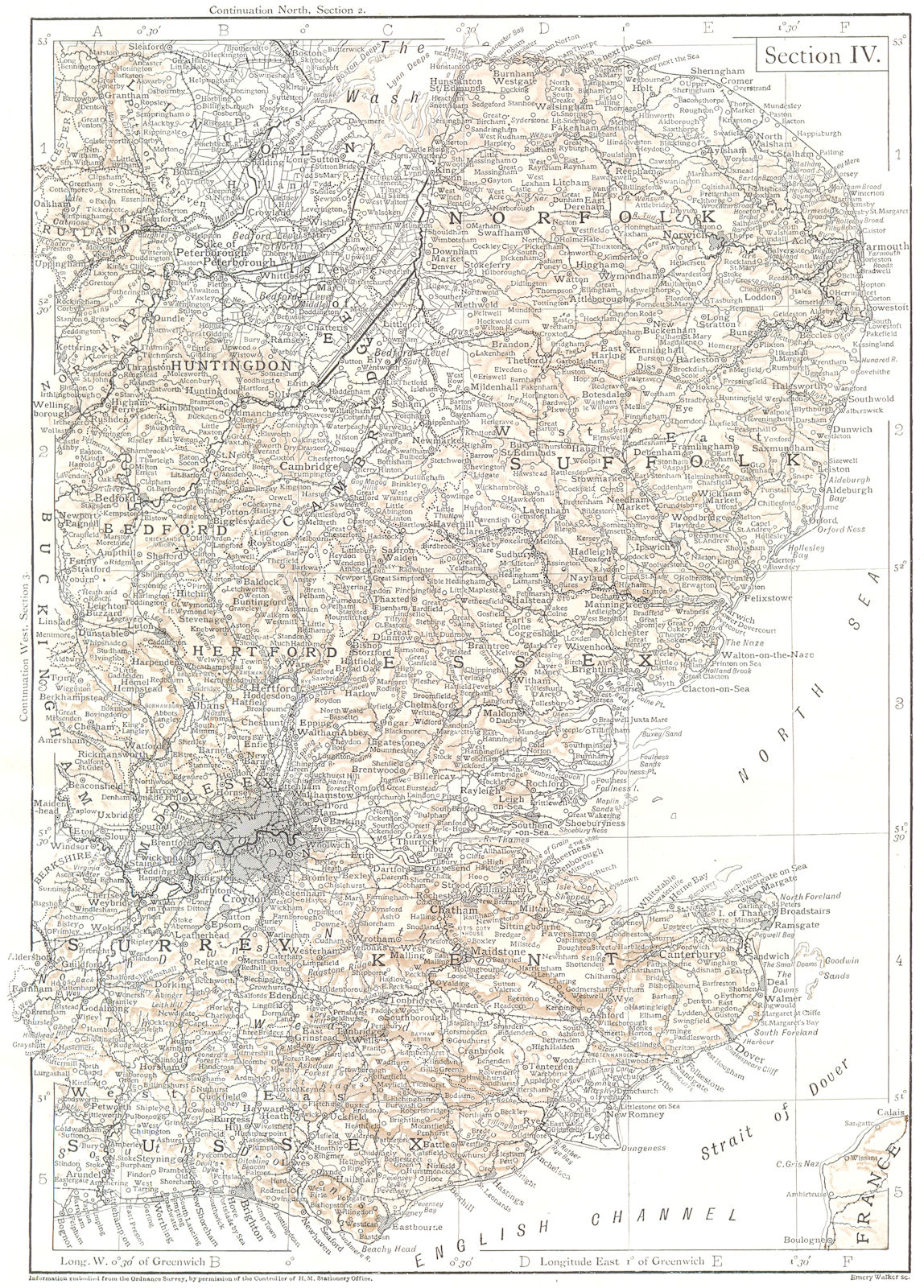 EASTERN ENGLAND. Kent London Home counties East Anglia East Midlands 1910 map