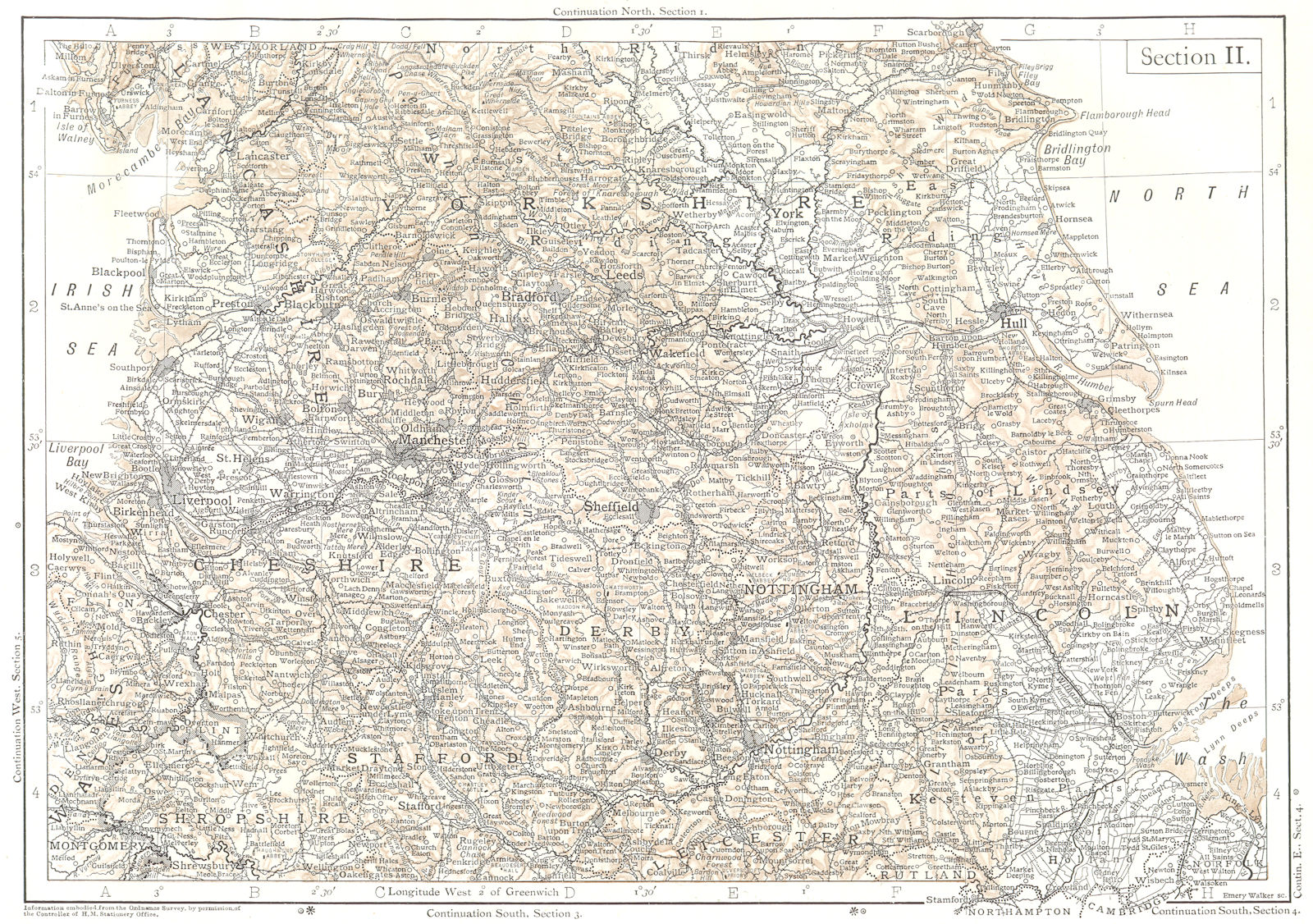 Associate Product NORTHERN ENGLAND. Yorkshire Lancashire Cheshire Derbyshire Notts Lincs 1910 map