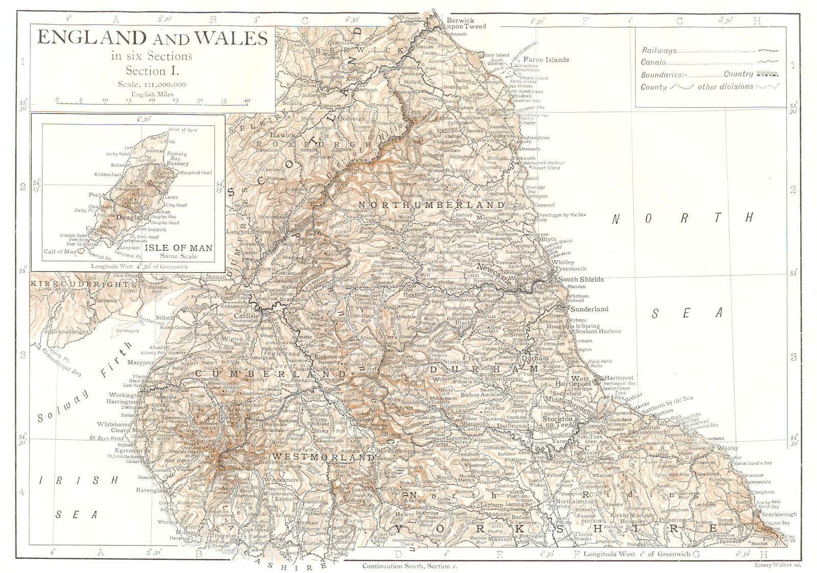 Associate Product NORTHERN ENGLAND. Cumbs Durham Northumbs Yorkshire; Inset Isle of Man 1910 map