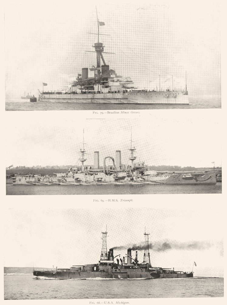 Associate Product SHIPS. Brazilian Minas Geraes; HMS Triumph; USA Michigan 1910 old print