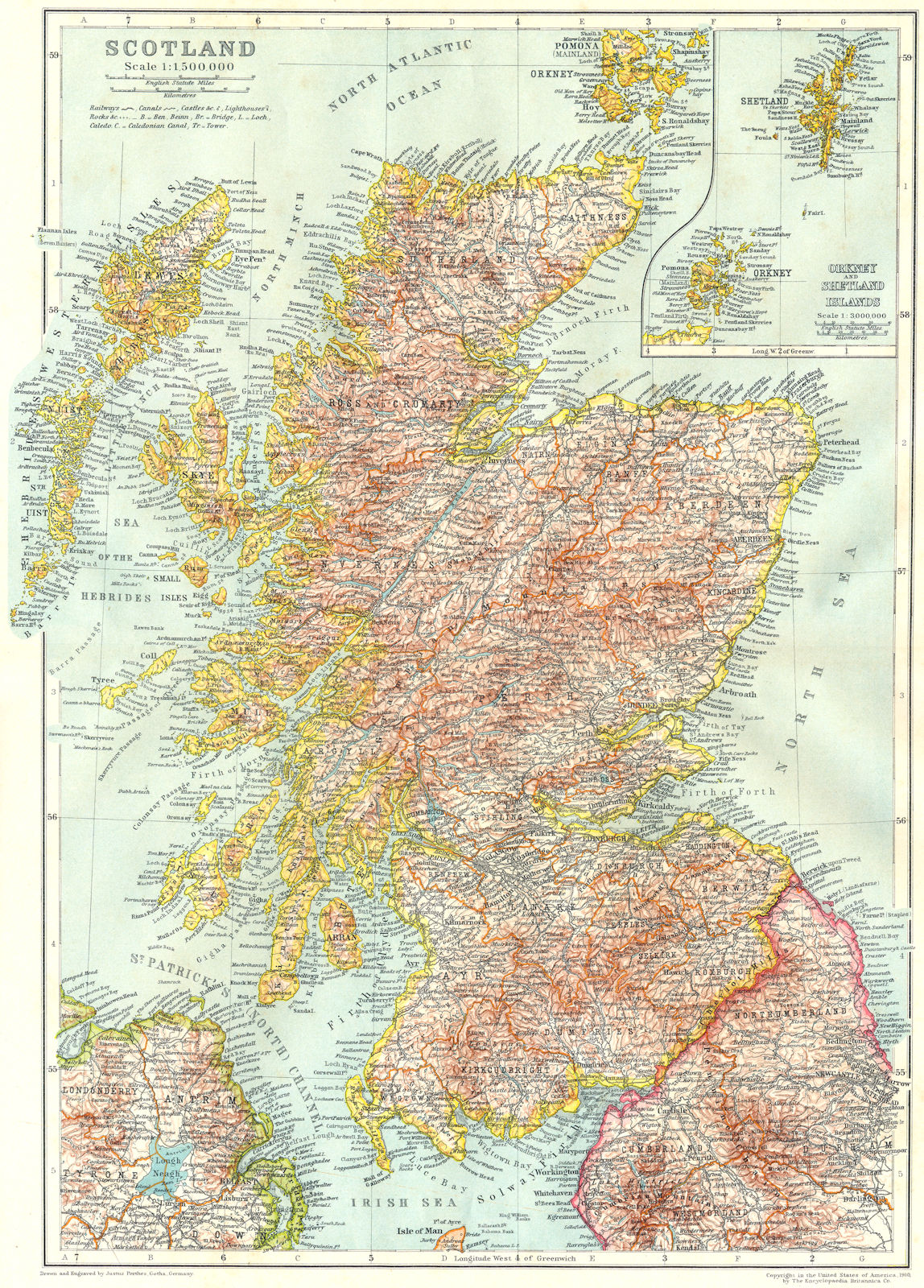 Associate Product SCOTLAND. Scotland; Inset maps of Orkney and Shetland Islands 1910 old