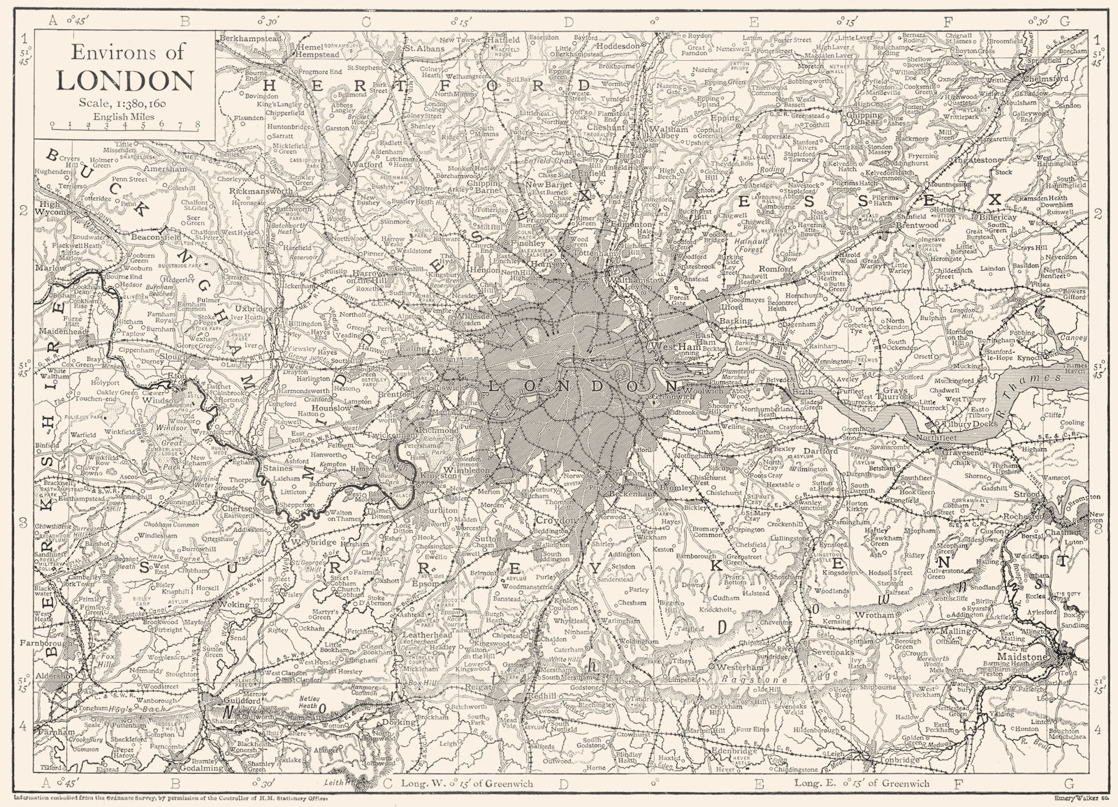 Associate Product LONDON. Environs of London; Greater London,  Homes counties 1910 old map