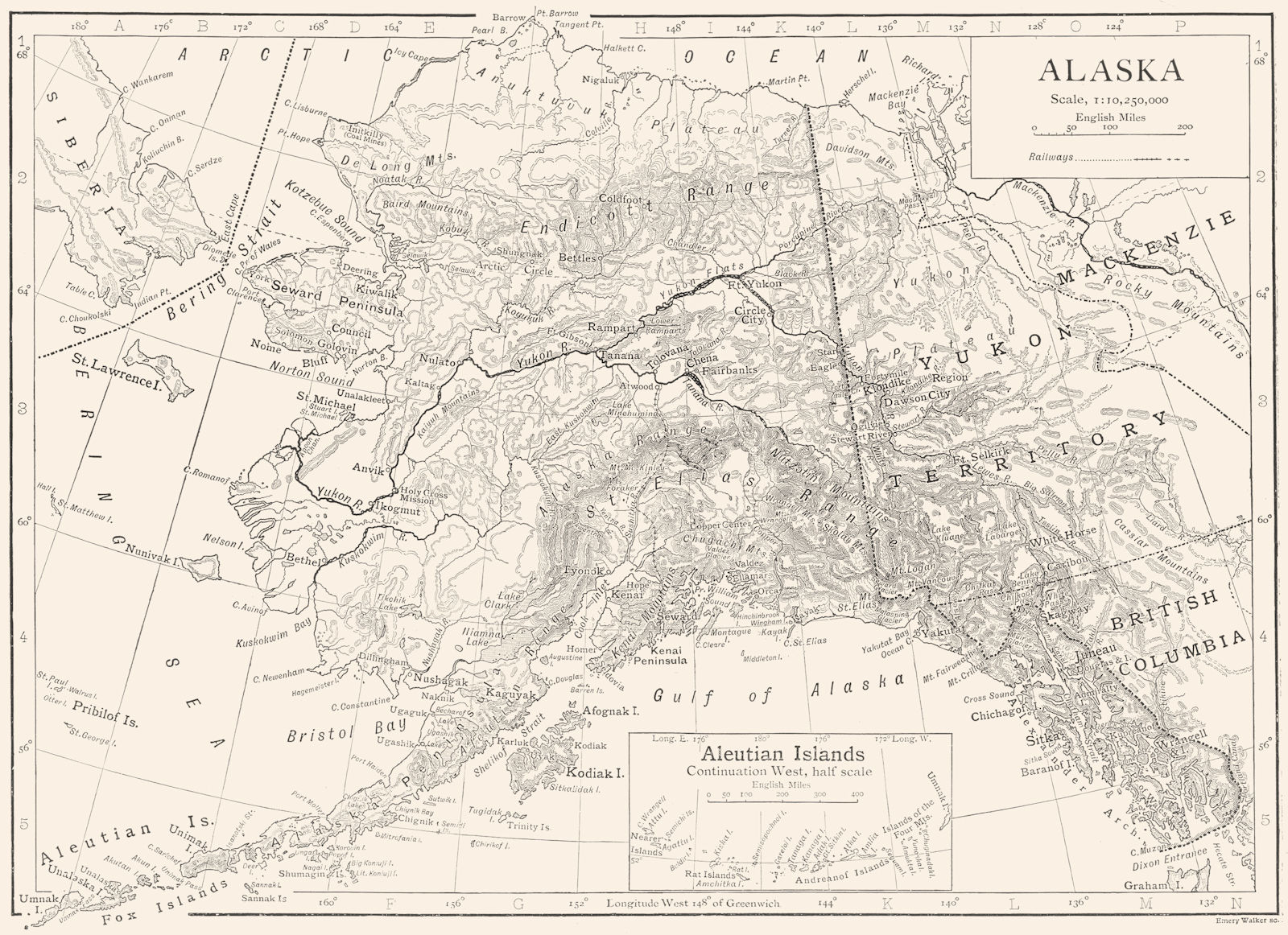 ALASKA. Alaska; Inset map of Aleutian Islands 1910 old antique plan chart