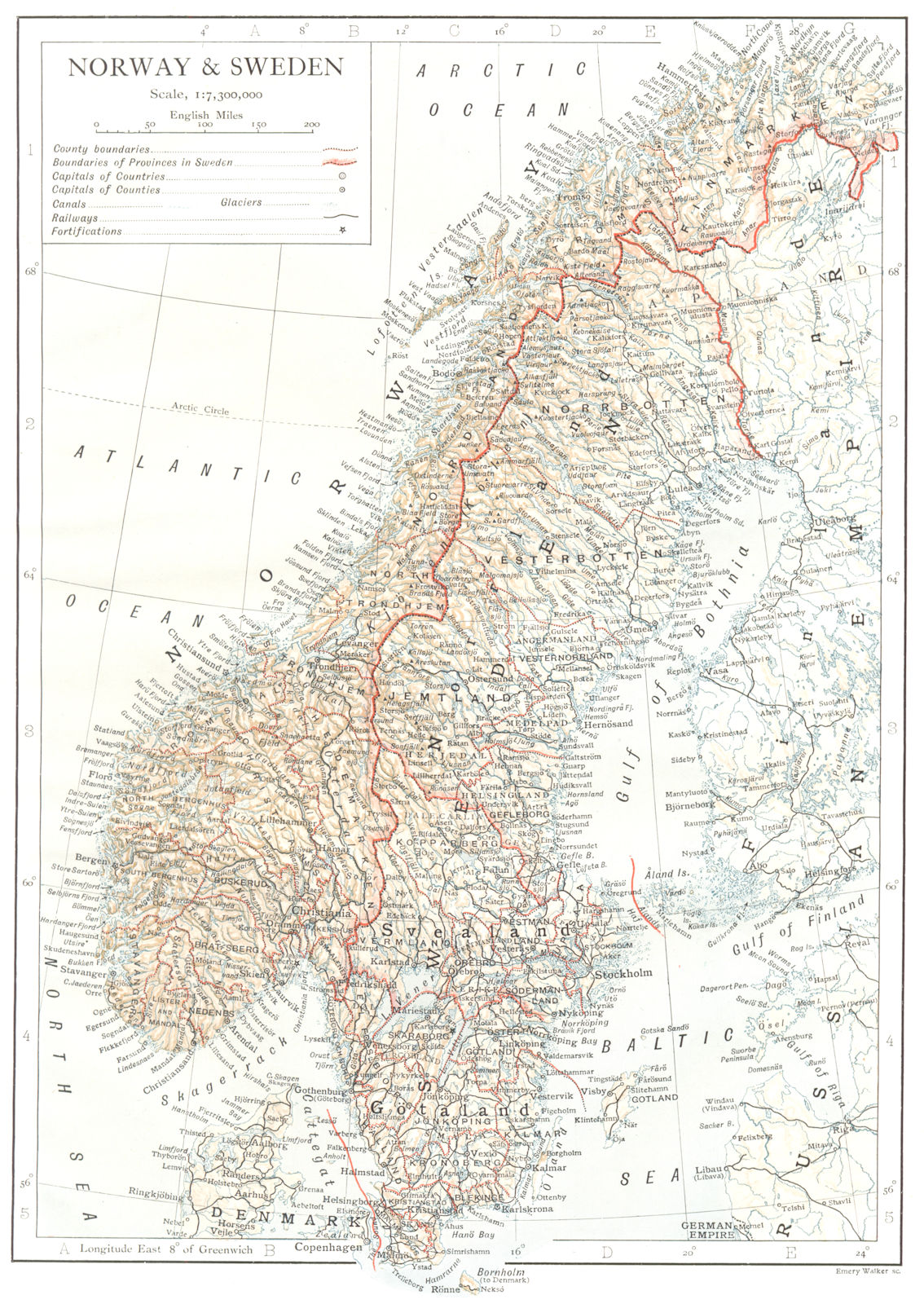 Associate Product SCANDINAVIA. Norway & Sweden 1910 old antique vintage map plan chart