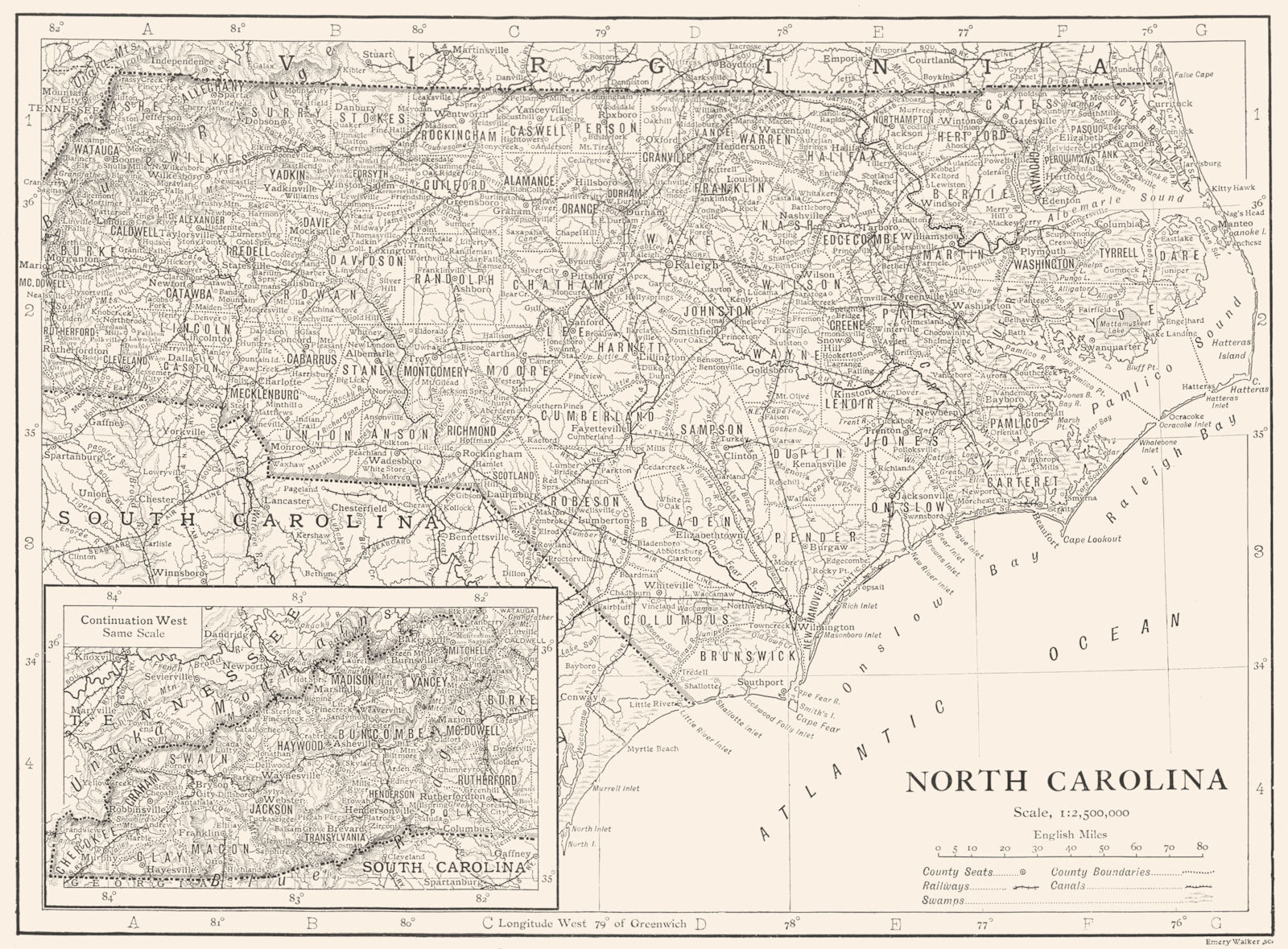 Associate Product NORTH CAROLINA. North Carolina state map showing counties 1910 old antique