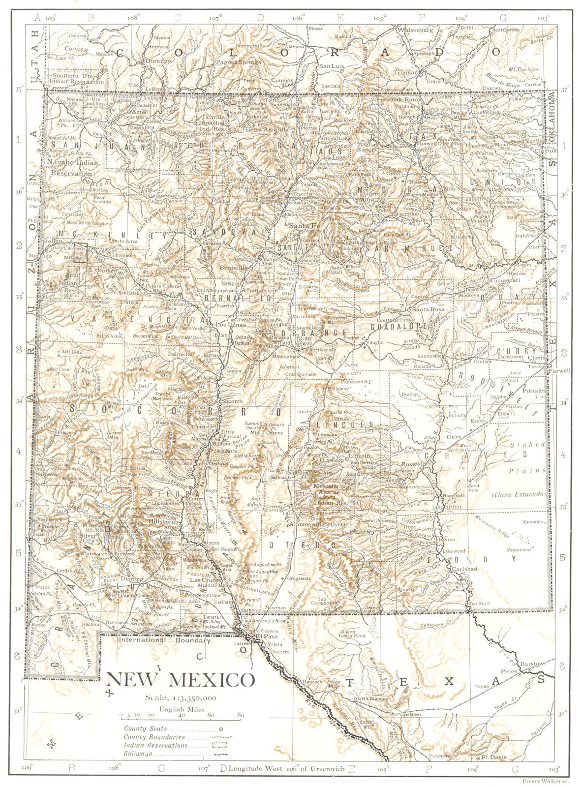 NEW MEXICO. New Mexico state map showing counties 1910 old antique chart