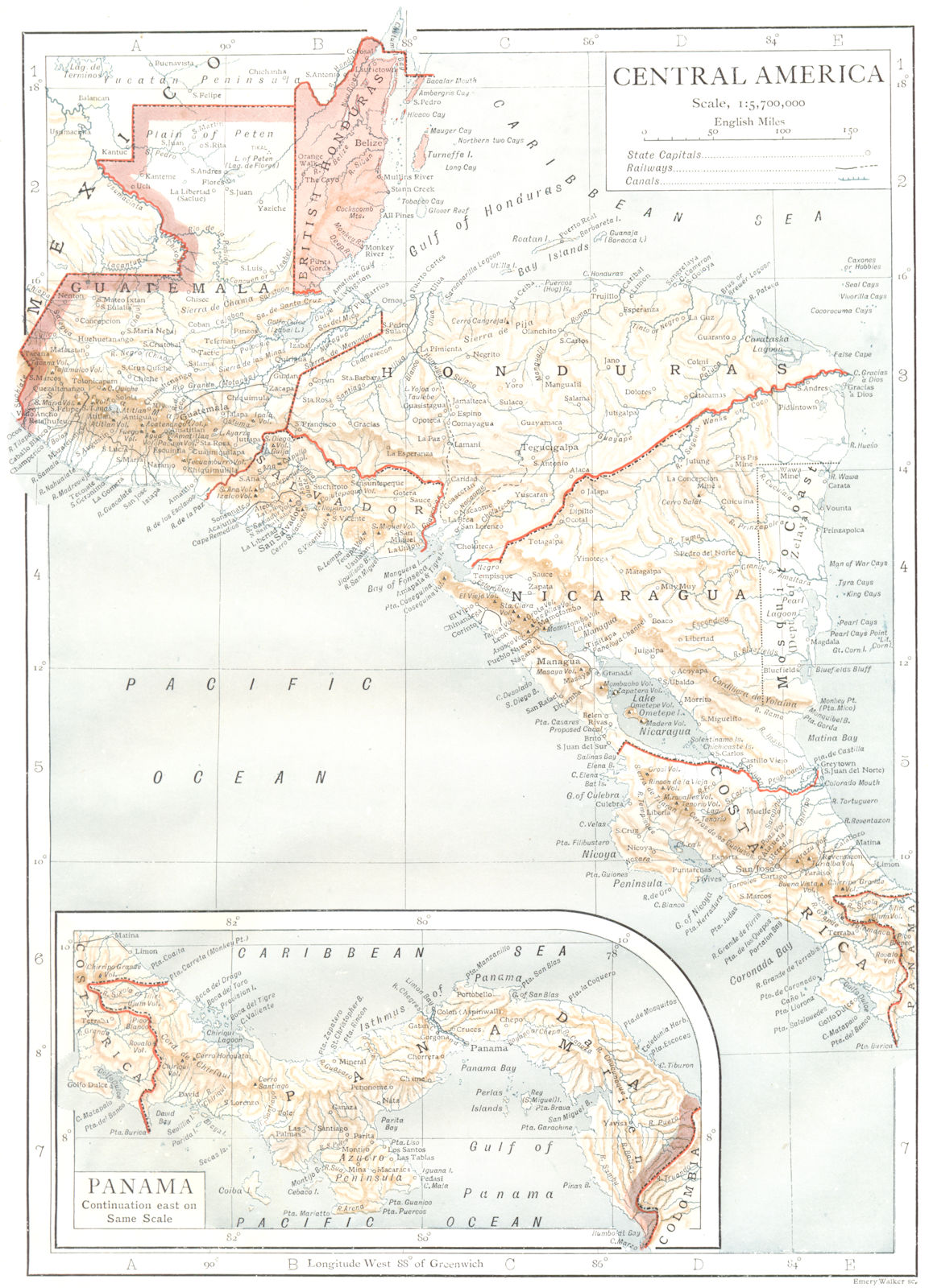 Associate Product CENTRAL AMERICA.Honduras Panama Guatemala Belize Costa Rica El Salvador 1910 map
