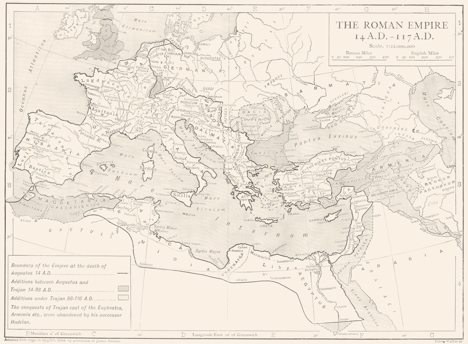 Associate Product EUROPE. The Roman Empire 14AD-117AD 1910 old antique vintage map plan chart