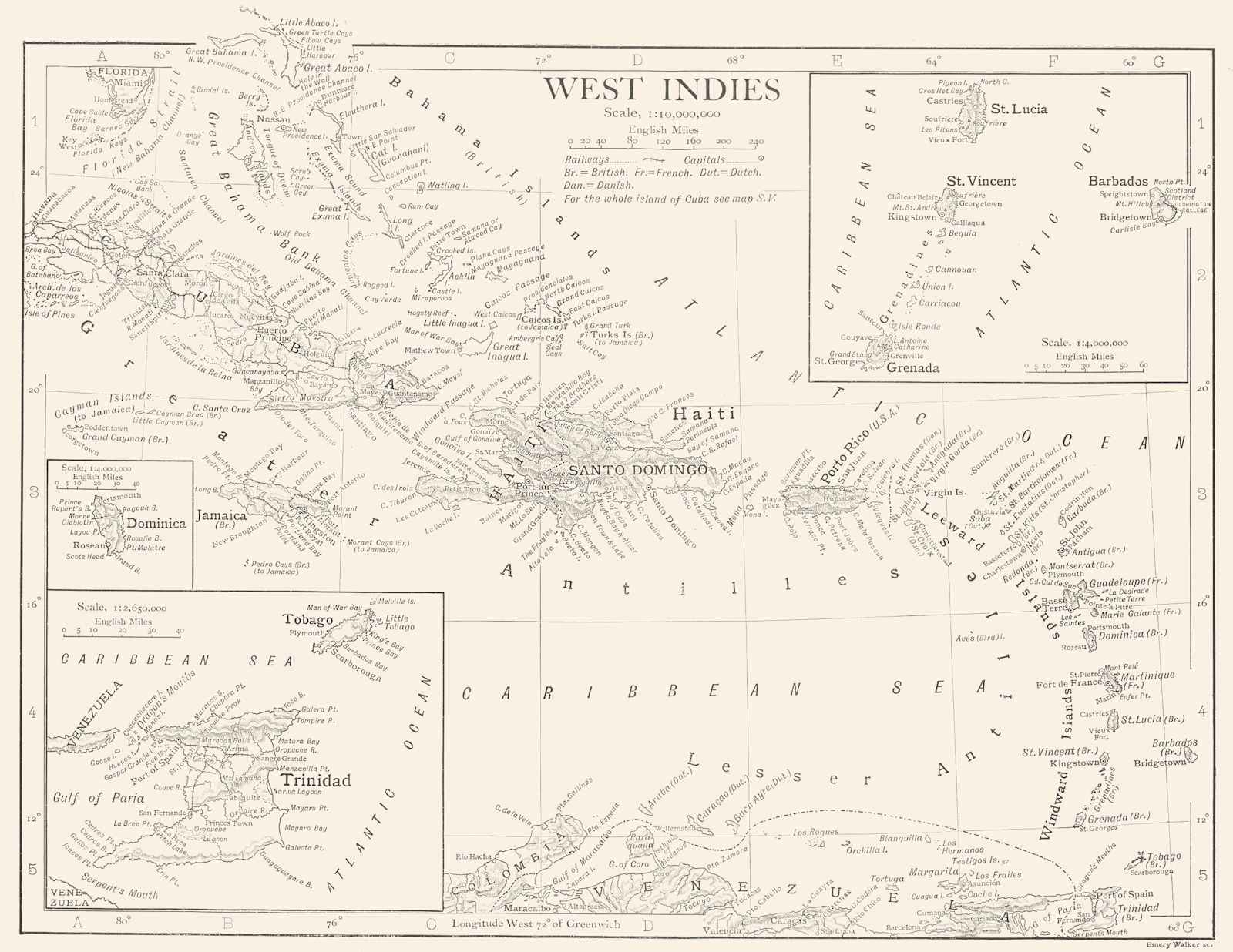 WEST INDIES.Caribbean Inset Barbados Dominica Trinidad St Lucia Grenada 1910 map
