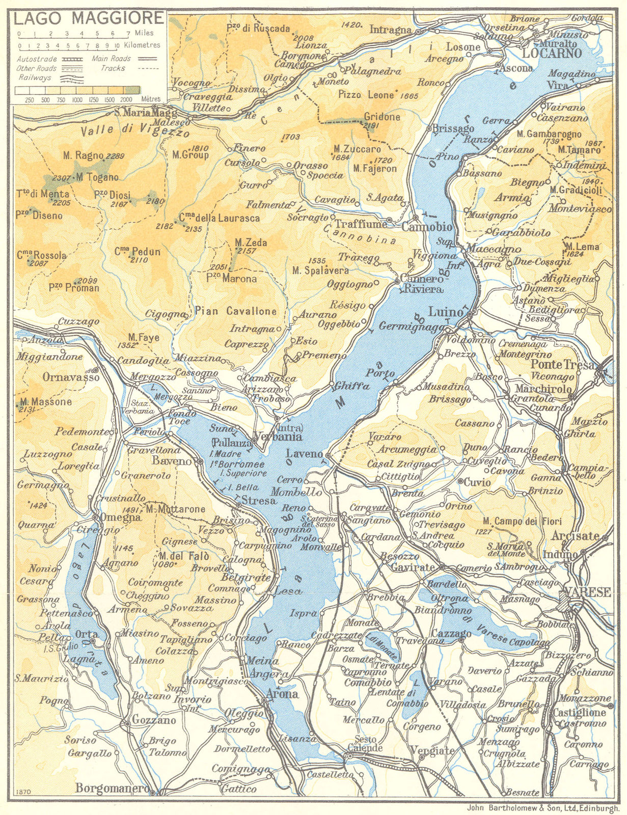 Lake/Lago di Maggiore 1960 old vintage map plan chart