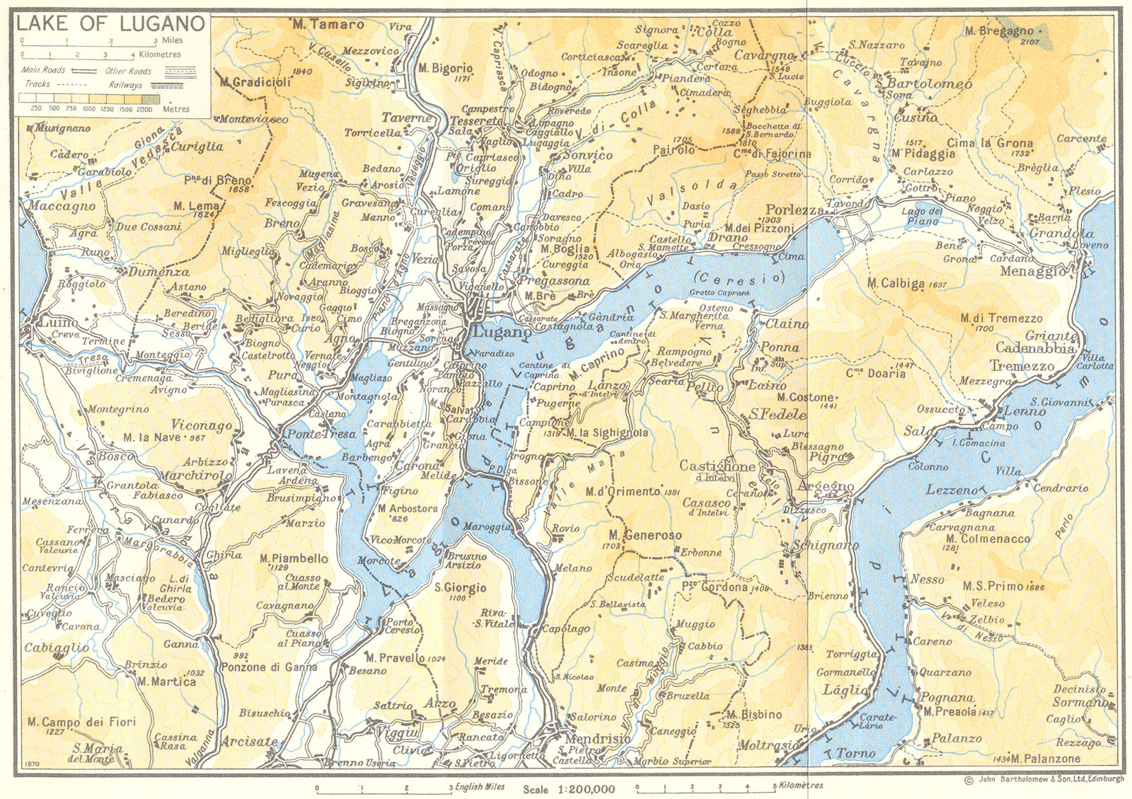 Associate Product Lake/Lago di Lugano 1960 old vintage map plan chart