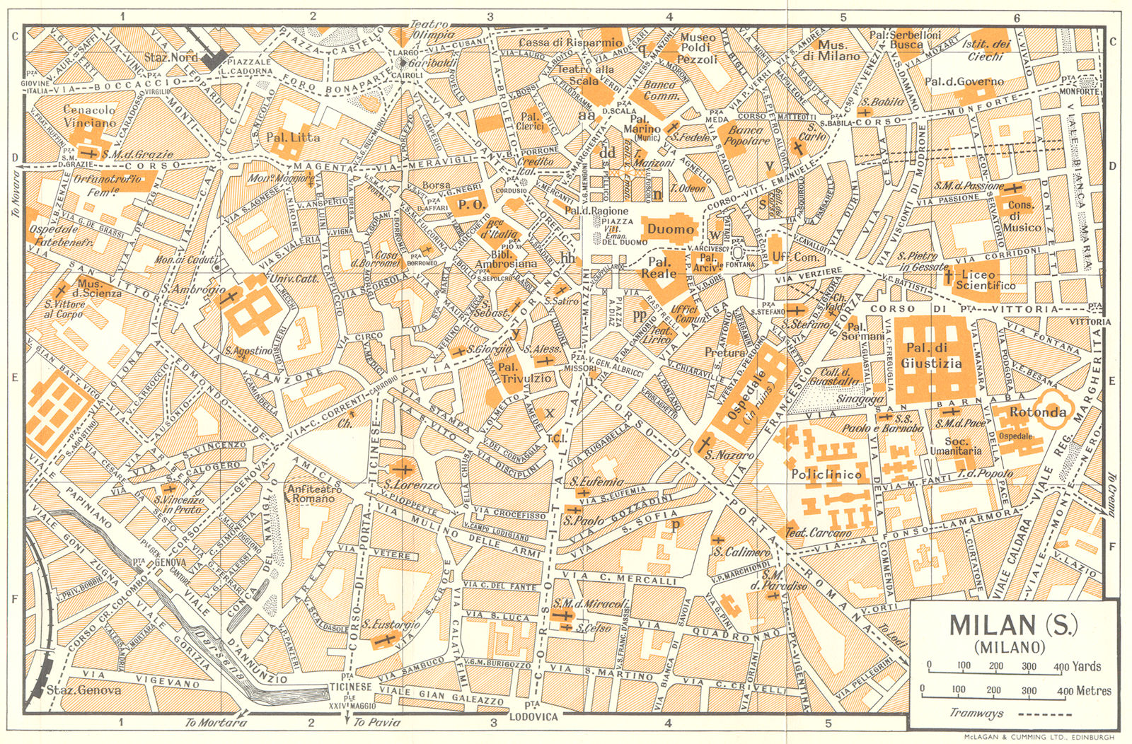 MILAN, S town/city plan. Milano. Italy 1960 old vintage map chart